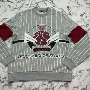 Men's Troop Grey | Burgundy | White Stripes Crewneck Sweater NWT